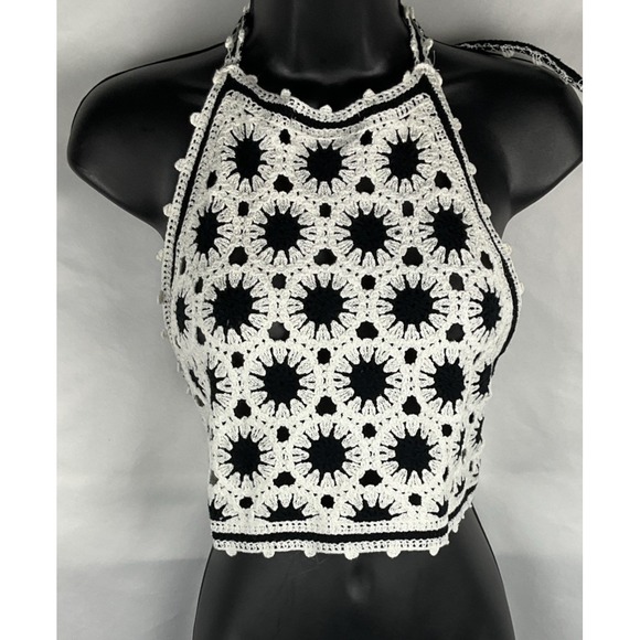 India Boutique Tops - India Women's Boutique OS Crochet Knit Halter Top  Boho‎  Black & White No Tag